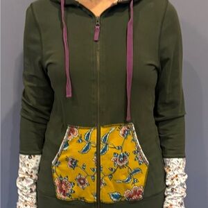 Matilda Jane Olive Green Hoodie with Yellow Floral Pocket